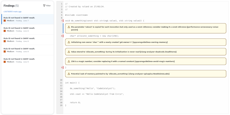 CodeCatalyst Static Analyser File View